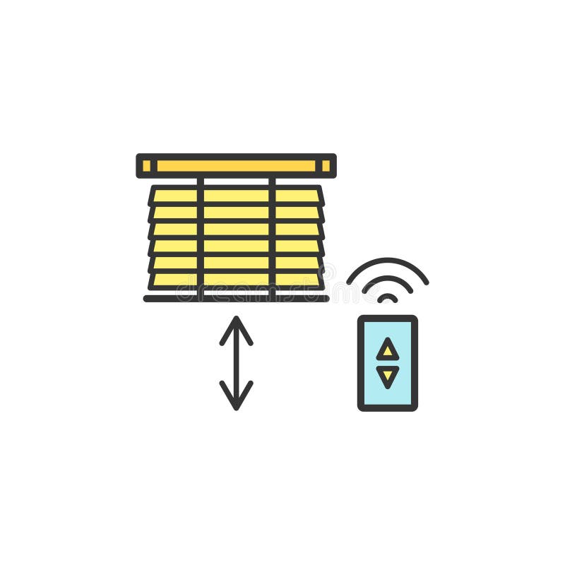 Motorized blinds with with remote controller thin line icons