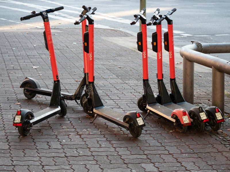 Motorized Electric Scooters at Brandenburg Gate in Berlin, Germany in