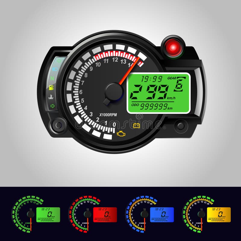 Motorrad-Geschwindigkeitsmesser-Tachometer-Entfernungsmesser-Motorrad-Instrument-Roller-Schmutzfahrrad  LCD Digital Zurück--ight Vektor Abbildung - Illustration von schwarzes,  instrument: 123123043