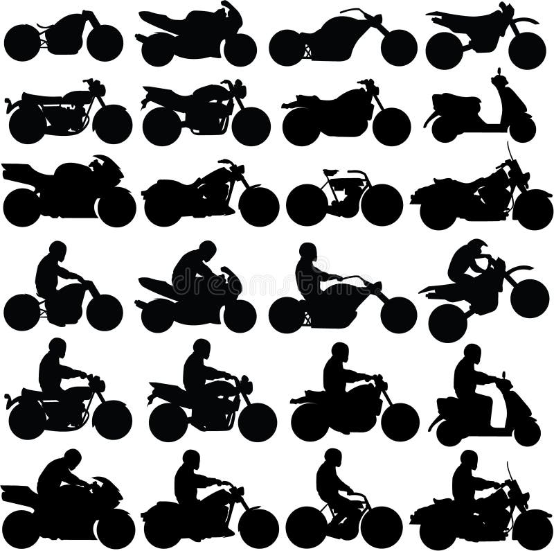 24 Black Motorcycle Silhouettes both with and without riders. 24 Black Motorcycle Silhouettes both with and without riders