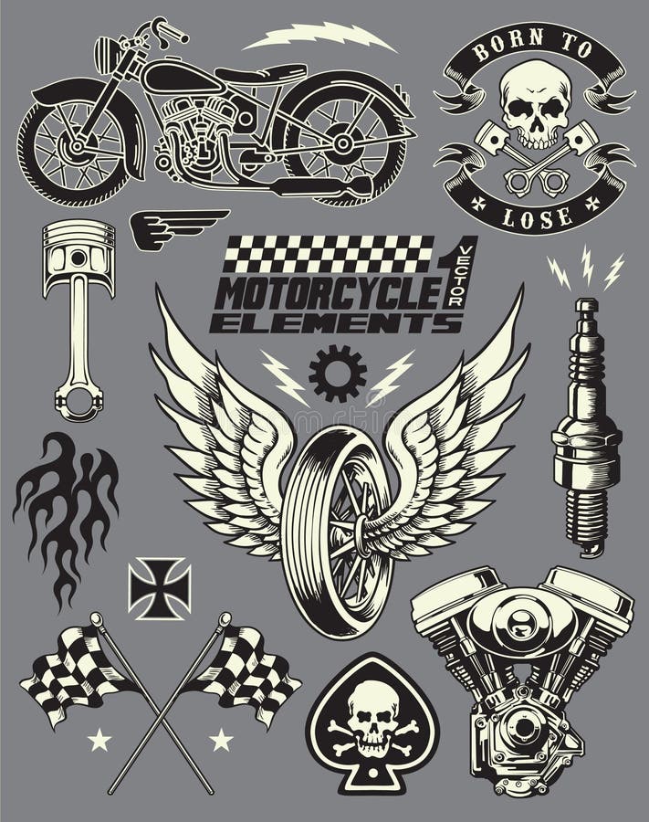 Motorrad-Vektor-Element-Satz stock abbildung Motorrad-Vektor-Element-Satz stock abbildung