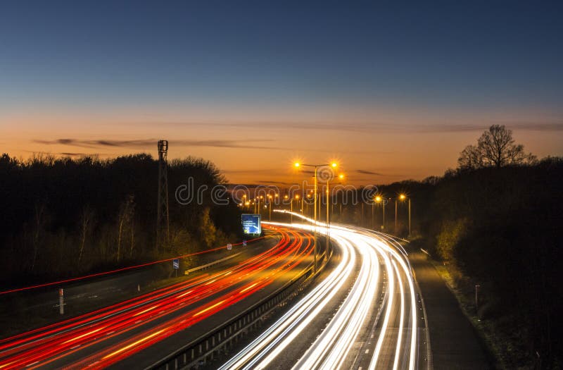 Motorway Car Light Trails stock image
