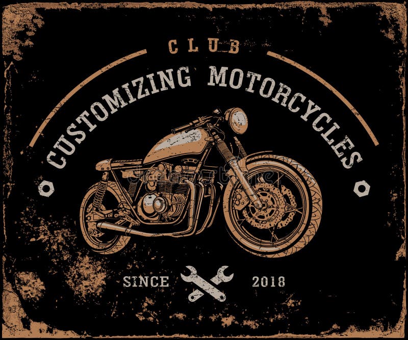 Moto Avec Ailes. Modèle D'emblème De Club Moto De Style Rétro. Illustration  de Vecteur - Illustration du impression, vieux: 221557735