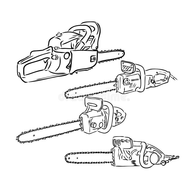 Ilustração de motosserra elétrica doodle serra elétrica vetorial
