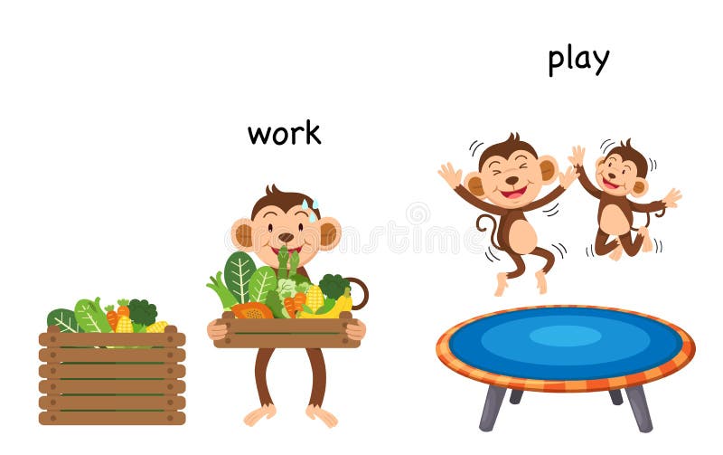 Opposite work and play vector illustration. Opposite work and play vector illustration