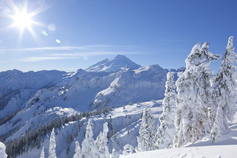 Mount Baker mountain peak summit, North Cascades National Park winter nature scene