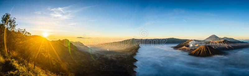 Mount Bromo with Sun Rise in Panorama at Java, Indonesia stock image Mount Bromo with Sun Rise in Panorama at Java, Indonesia stock image