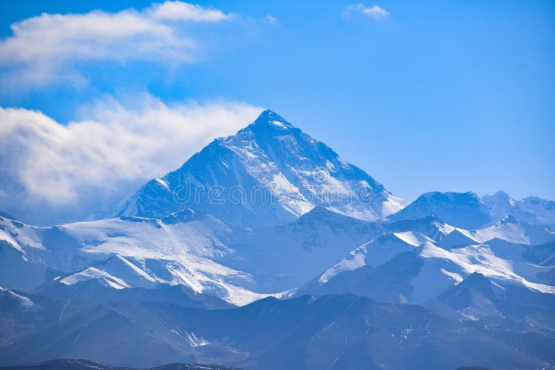Mount Everest with Clouds Passing Overhead royalty free stock images