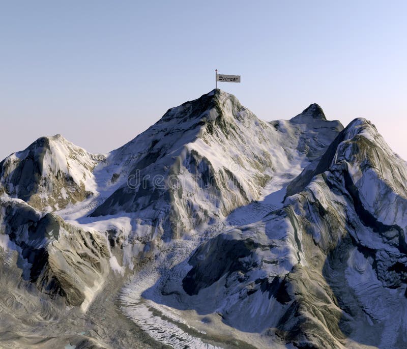 Mount Everest höjder av lättnader, det högsta berget i världen Satellit- sikt Sida av Nepal framförande 3d royaltyfri illustrationer Mount Everest höjder av lättnader, det högsta berget i världen Satellit- sikt Sida av Nepal framförande 3d royaltyfri illustrationer