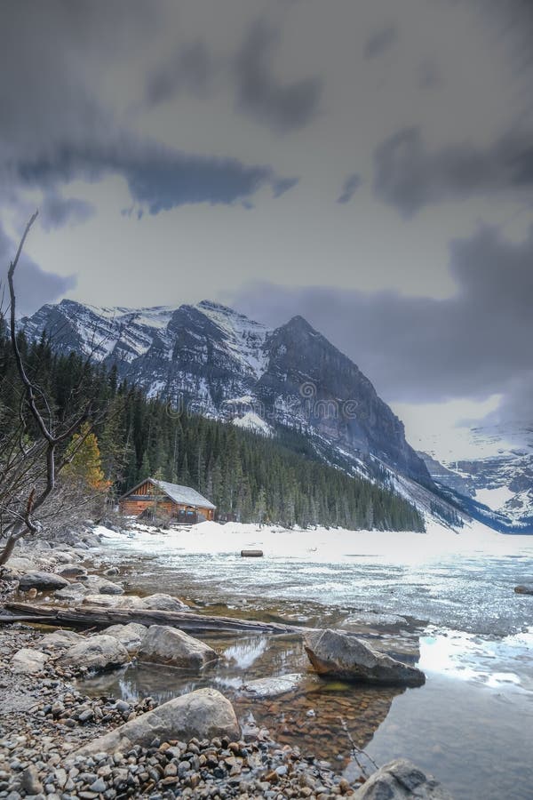 Mount Fairview, Partly Frozen Lake, Lake Louise Banff National Park, Alberta Canada Stock Photo ...