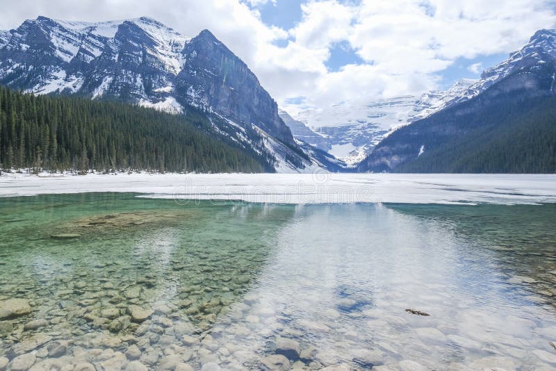 Mount Fairview, Partly Frozen Lake, Lake Louise Banff National Park, Alberta Canada Stock Image ...