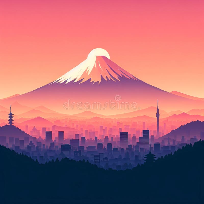 Orizont vector plat Fuji. Design pentru vectorul plat Mount Fuji