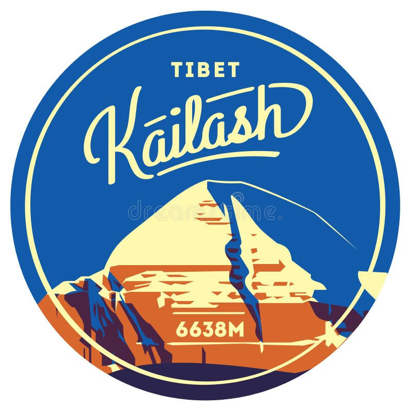 Mount Kailash в значок приключения Гималаях, Тибете внешний Иллюстрация горы иллюстрация вектора