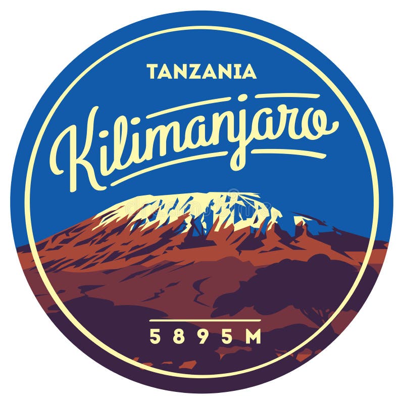 Mount Kilimanjaro в значок приключения Африке, Танзании внешний Самый высокий вулкан на иллюстрации земли иллюстрация вектора