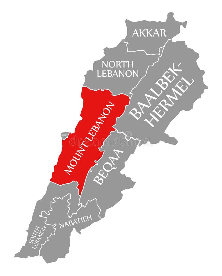 Mount Lebanon Red Highlighted in Map of Lebanon 库存例证 插画 包括有 地区, 概览