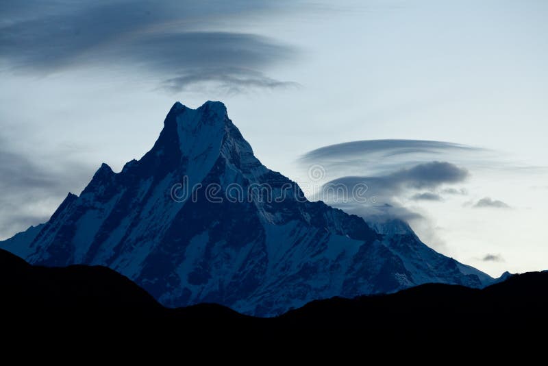 Mount Machapuchare Or Fish Tail at sunrise Himalaya Mountains royalty free stock image Mount Machapuchare Or Fish Tail at sunrise Himalaya Mountains royalty free stock image