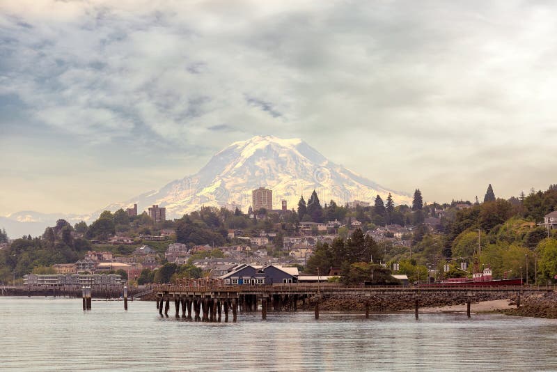 Mount Rainier over City of Tacoma Washington state stock images Mount Rainier over City of Tacoma Washington state stock images