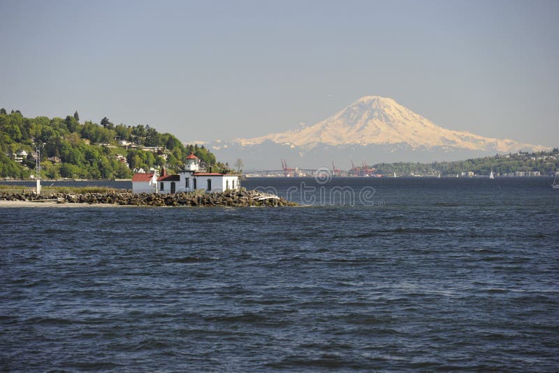 Mount Rainier and West Point Lighthouse, USA royalty free stock photo Mount Rainier and West Point Lighthouse, USA royalty free stock photo