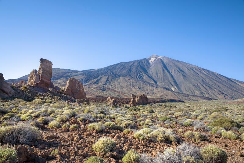 Mount Teide and Roque Cinchado in Teide National Park, Tenerife, Canary Islands. Mount Teide and Roque Cinchado in Teide National Park, Tenerife, Canary Islands