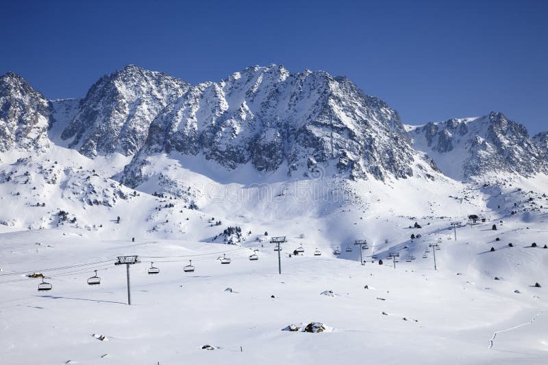 A view of a mountain range with blue sky.