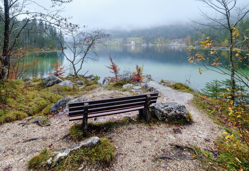 Mountain alpine autumn lake Hintersee, Berchtesgaden national park, Deutschland, Alps, Bavaria, Germany