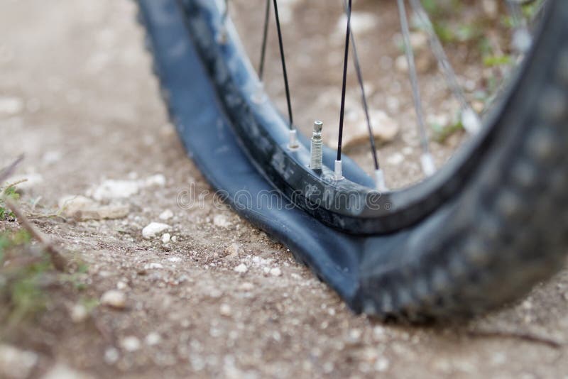 informal Driving force digit Mountain Bike Got Flat Bike Tire on Trail. Stock Image - Image of concept,  focus: 187663579