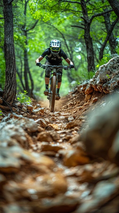 Mountain Biker Navigating a Rugged Trail Stock Photo - Image of journey 