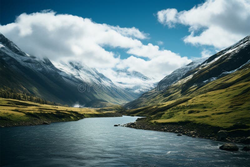 Mountain bound herds Sichuans tranquil landscape welcomes its wandering livestock Generative AI