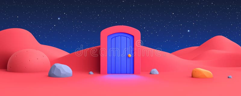 On a mountain cliff, a magic portal with levitating rocks, featuring a fantasy landscape background and a glowing stock illustration