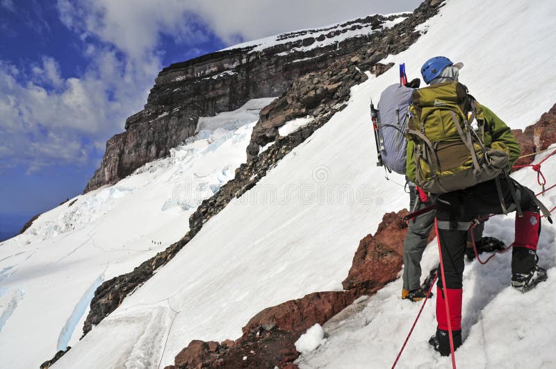 Mountain Climbers High on Mount Rainier, Washington Editorial