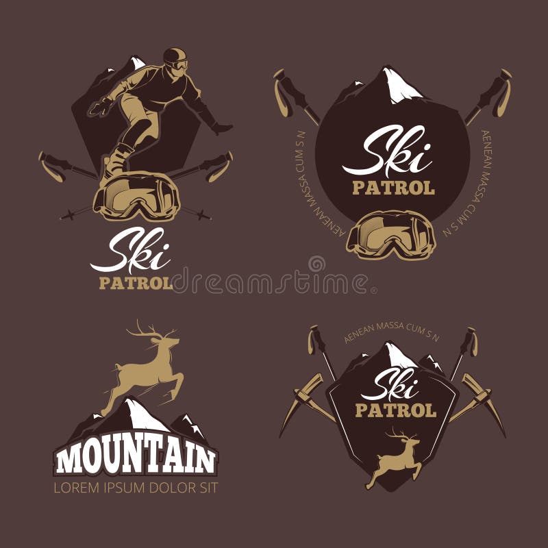 Mountain climbing color vector labels. Ski Resort vintage logo vector illustration Mountain climbing color vector labels. Ski Resort vintage logo vector illustration