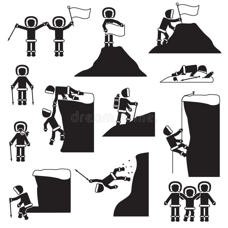 Mountain Climbing People Icon Set. Vector Stock Vector Illustration