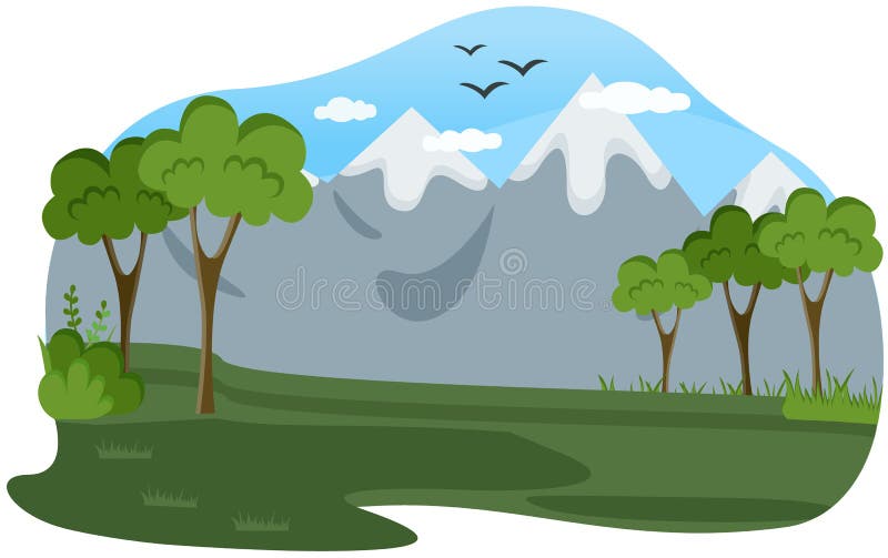 Cartoon Peaceful Landscape with Woodland, Forest and Mountains. Wildlife  with Plants and Rocks Stock Vector - Illustration of rock, vector: 217063679