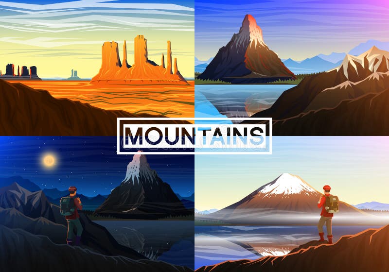 Mountain everest, matterhorn, Fuji with tourist, Monument Valley, morning panoramic view, peaks and landscape. Outdoor