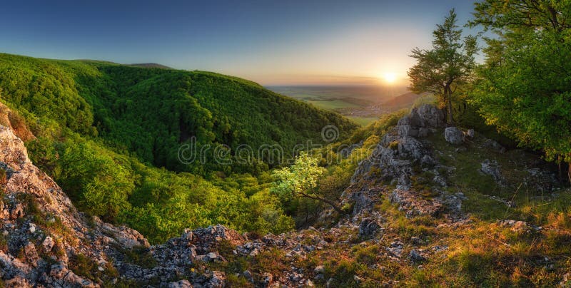 Horská lesná panoráma pri západe slnka - Slovensko