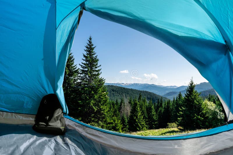 Mountain Forest View from a Camping Tent Stock Image - Image of ...