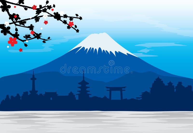 Mountain Fuji Japan Sakura View Landscape Travel Place Vector