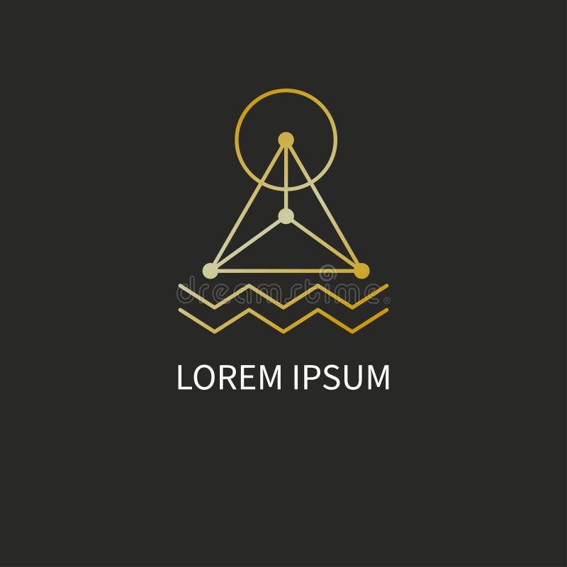 Mountain Geometric Minimal Line Landscape with Lake and Sun Stock Vector Illustration of