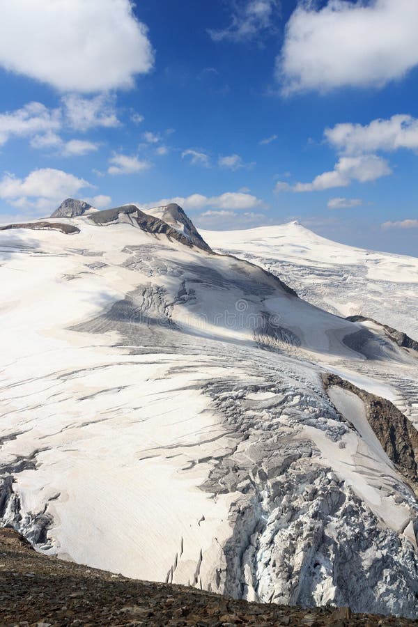 Mountain glacier panorama view with summits Rainerhorn, Grossvenediger, Schwarze Wand and Kleinvenediger, Hohe Tauern Alps, Aust