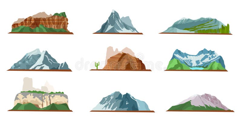 Mountain Icons Set. Various Types of Pile Hills Stock Vector ...