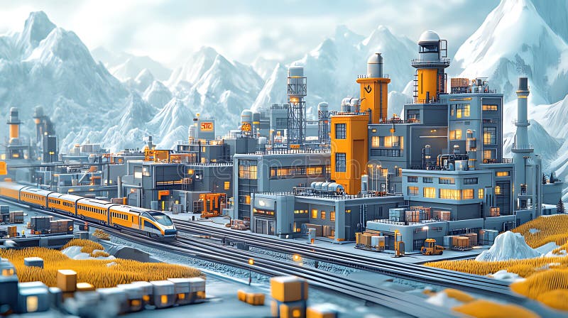 Mountain Industrial Complex Train Transport vector illustration