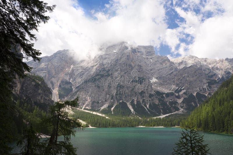 Pragser Wildsee. The mountain lake in Southern Tirol