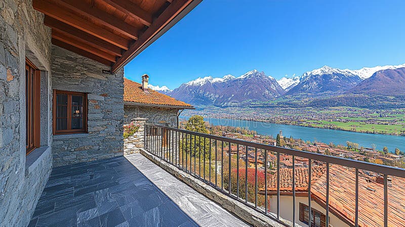 Mountain Lake Balcony View stock illustration