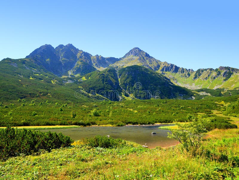 Mountain lake Biele pleso in National Park High Tatra.