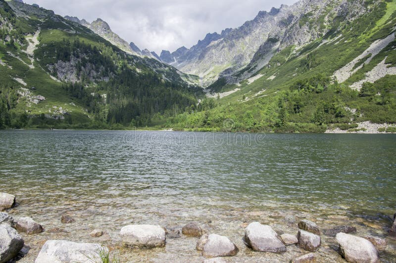 Moraine-dammed lake Popradske pleso, amazing nature, High Tatra mountains, Slovakia