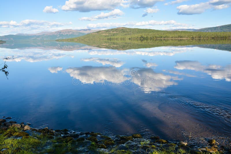 Mountain lake in the Putorana plateau.