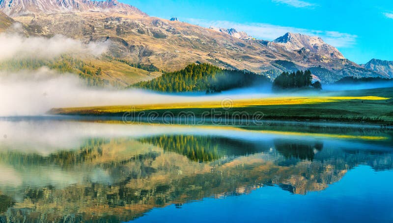 Mountain Lake Panorama With Mountains Reflection Idyllic Look Autumn