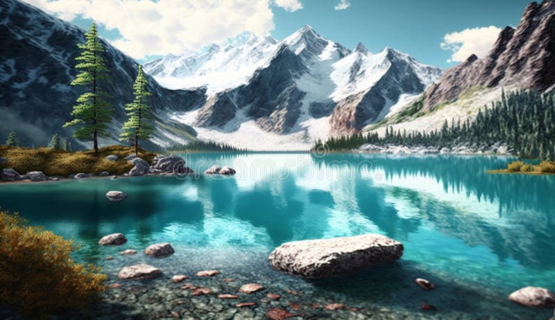 Mountain lake for swimming. Generative AI royalty free illustration