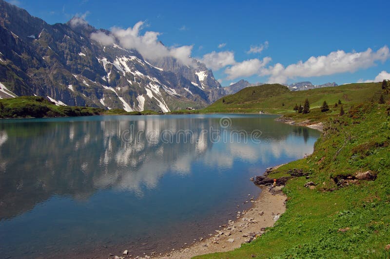 Mountain lake is Swiss Alps