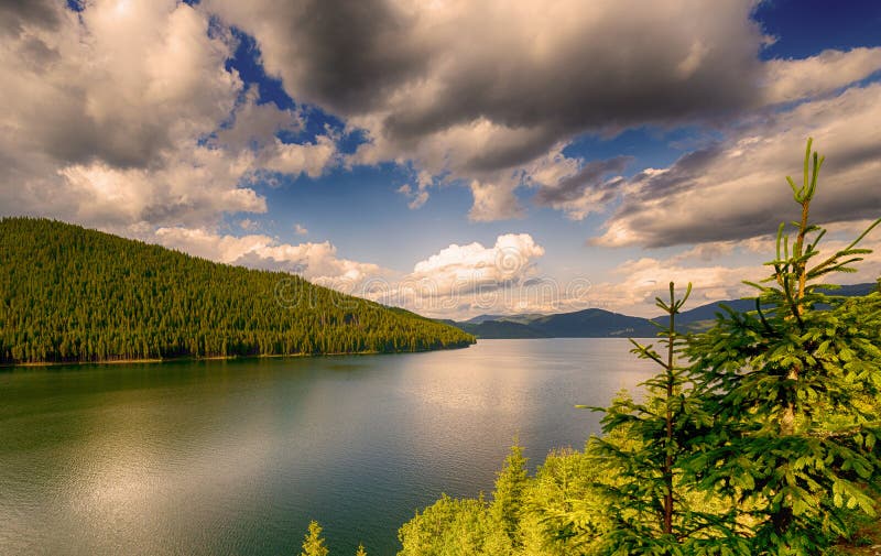 Mountain Lake Under Cloudy Sky Stock Photo - Image of beauty, green ...